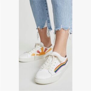 Soludos Ibiza Classic Sneaker Oasis White Rainbow Wave Leather US 9